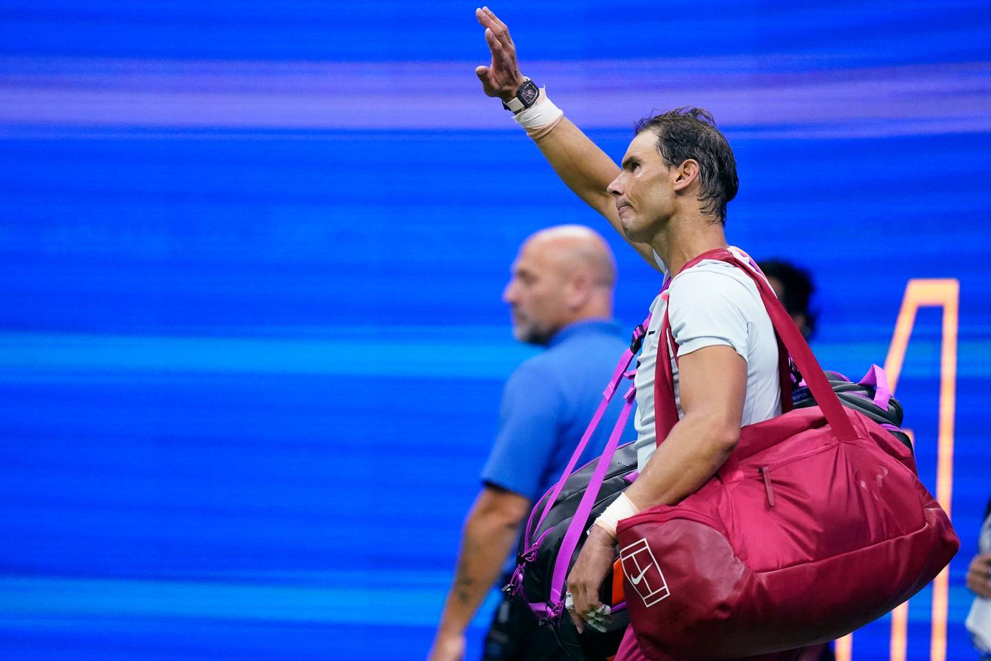 Rafael Nada waves to fans after his loss to Frances Tiafoe. Photo / AP