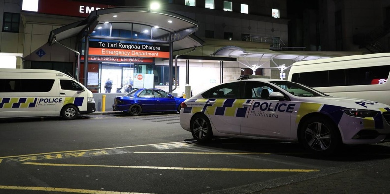 Police guarding Auckland's Middlemore Hospital after a man presented with a gunshot wound. Photo / Hayden Woodward