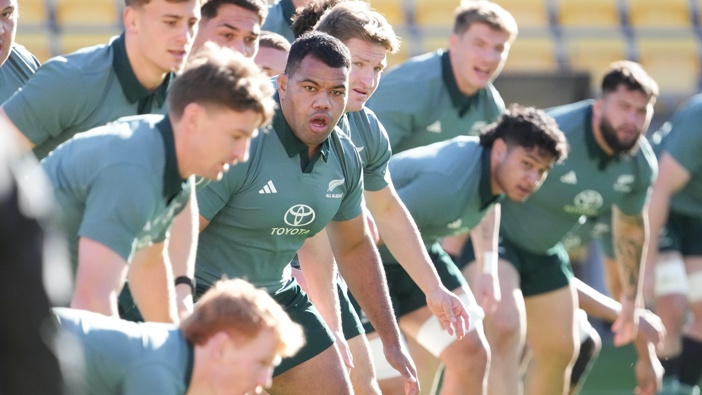 Samisoni Taukei'aho and All Blacks warm up during the New Zealand All Blacks Training at NZCIS, Wellington. 11 September 2025. Photo / Marty Melville | Photosport