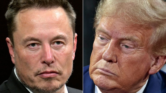 Elon Musk, left, has called one of Donald Trump's senior advisers a 'moron'. Photo / AFP