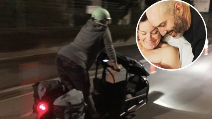 Julie Anne Genter shared incredible photos of herself riding to hospital in labour. (Photo / Facebook)