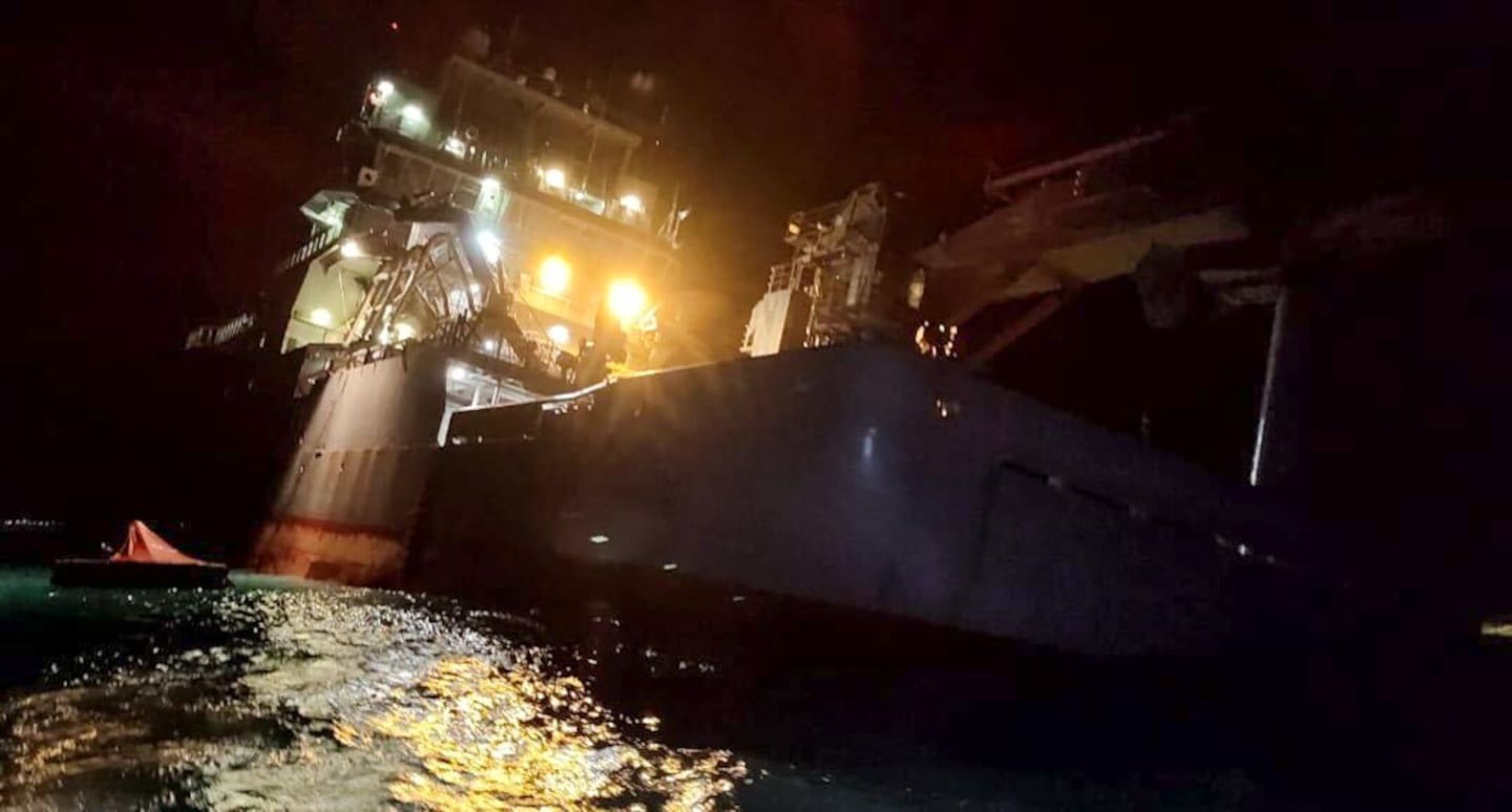A photo of the HMNZS Manawanui, taken by one of the rescuers on Saturday night (October 5, 2024) off the coast of Upolu, Samoa. Photo / Ark Marine