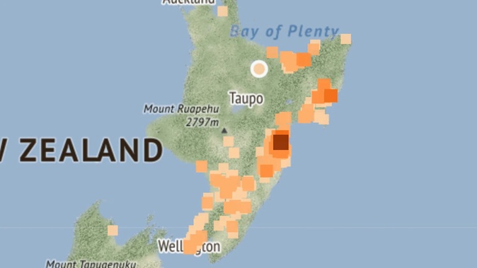The epicentre of Sunday's quake was in Rotorua, but most of the people who felt it were concentrated in Hawke's Bay. (Photo / Geonet)