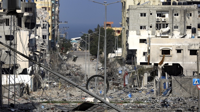 A damaged neighborhood following Israeli airstrikes on Gaza City, Monday, Oct. 23, 2023. Photo / AP