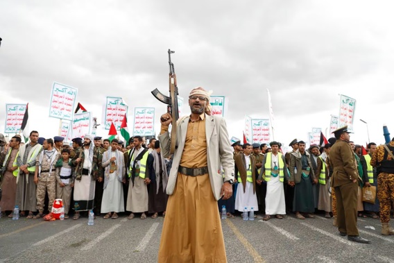 Houthi supporters attend a rally against the US-led airstrikes on Yemen. Photo / AP