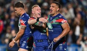 Erin Clark of the Warriors celebrates his try with Tanah Boyd of the Warriors, NZ Warriors v Gold Coast Titans, round 7 of the NRL Telstra Premiership at Go Media Stadium, Auckland, New Zealand on Saturday 18 April 2026. Photo / Photosport