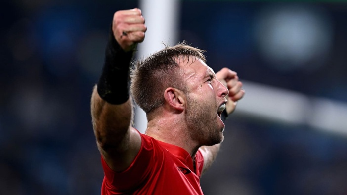Braydon Ennor of the Crusaders celebrates after scoring a try against the Waratahs. Photo / Photosport