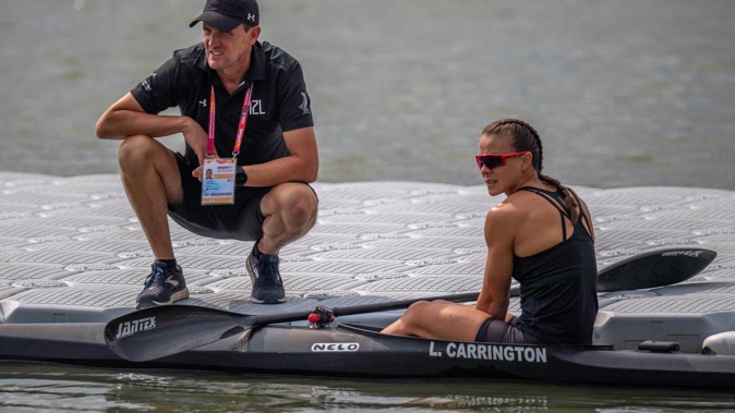Coach Gordon Walker and Lisa Carrington. Photo / Photosport