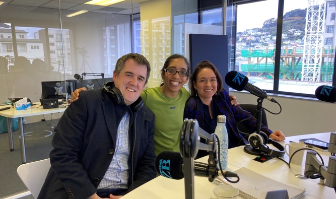 National's Chris Bishop, Labour MP for Hutt South Ginny Andersen and Green's candidate Neelu Jennings. Image / Newstalk ZB