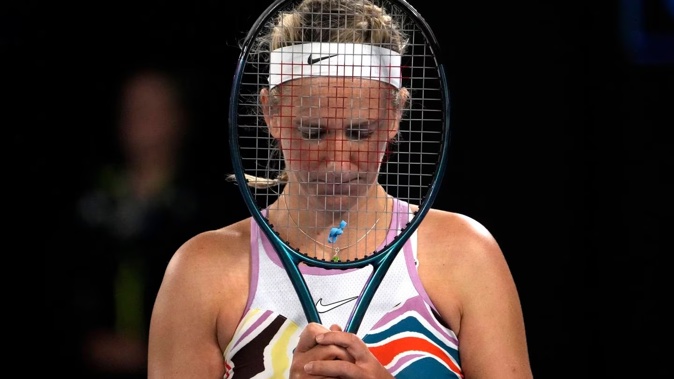 Victoria Azarenka of Belarus reacts during her semifinal loss to Elena Rybakina of Kazakhstan. Photo / AP