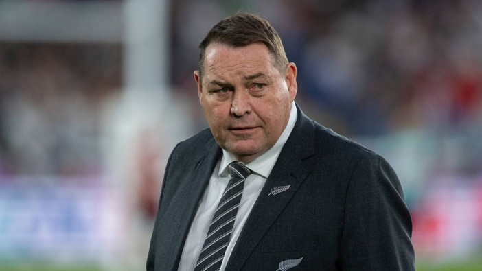Steve Hansen watches the England players warming-up before the Rugby World Cup semifinal in 2019. Photo / Mark Mitchell