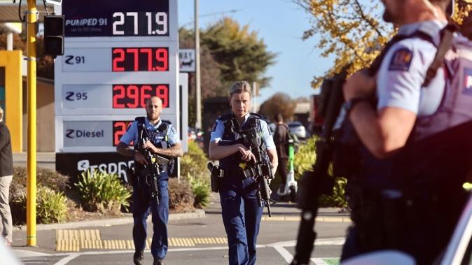 Armed police responded to the incident in Christchurch yesterday afternoon. Photo / George Heard