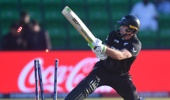 Tom Latham of New Zealand is bowled by Kagiso Rabada of South Africa during the ICC Champions Trophy 2025 semi final between South Africa and New Zealand at Gaddafi Stadium on March 05, 2025 in Lahore, Pakistan. (Photo by Sameer Ali/Getty Images)