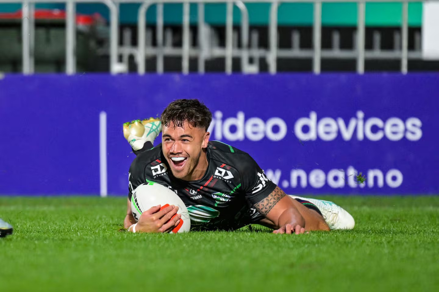 Chanel Harris-Tavita scores a try against the Dolphins. Photo / Photosport