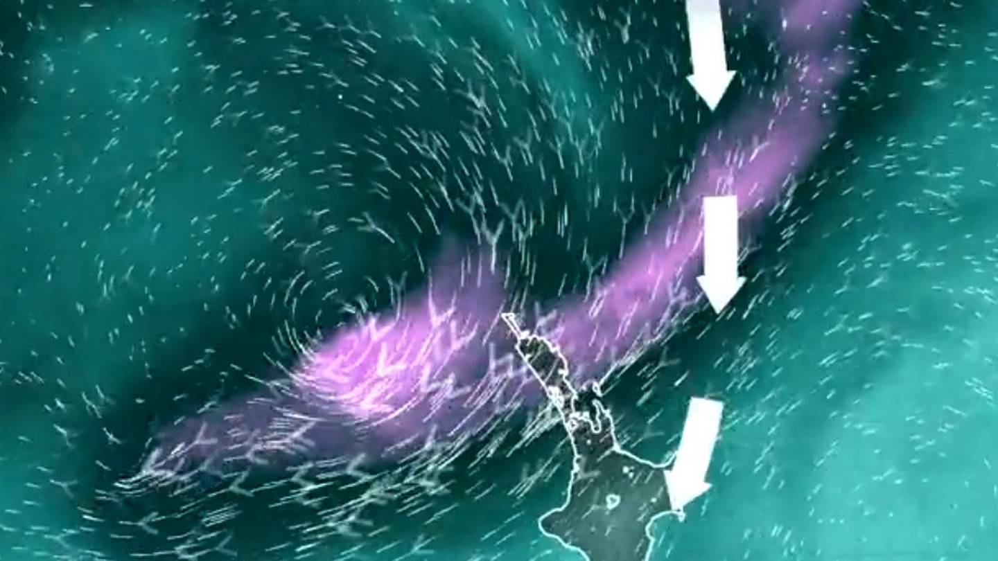 A subtropical moisture-packed atmospheric river is set to drench the upper north from this weekend. Image / Niwa Weather