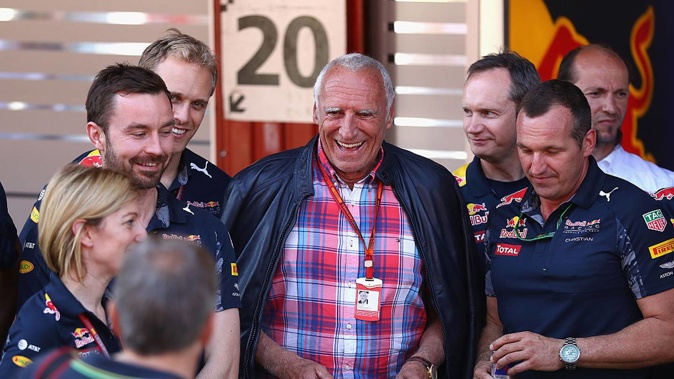 Dietrich Mateschitz, Red Bull owner with the Red Bull Racing team in the Pitlane during the Spanish Formula One Grand Prix at Circuit de Catalunya on May 15, 2016 in Montmelo, Spain. Photo / Getty Images