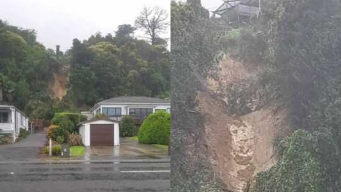 A slip has smashed into a home on State Highway 25 in Thornton Bay near Thames. Picture / Supplied