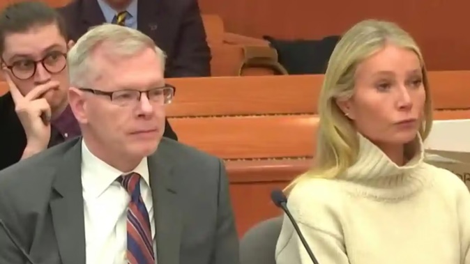 Gwyneth Paltrow is accused in a lawsuit of crashing into a skier during a 2016 family sky vacation. Photo: Court TV / YouTube
