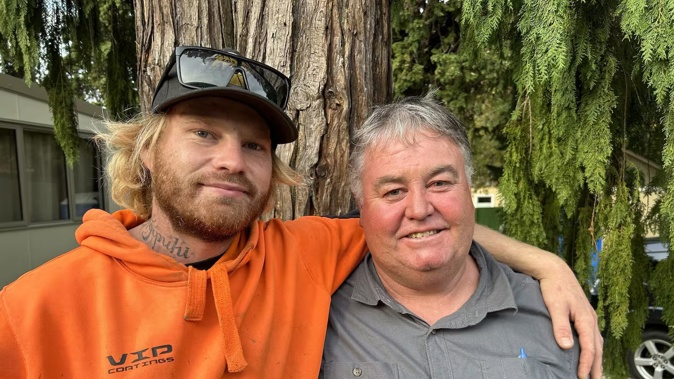 Isaac Ginty and his father, Jerome Ginty, outside the temporary Nelson Courthouse, where Isaac was sentenced on his latest crop of charges for driving while disqualified. Photo / Tracy Neal