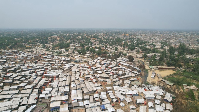 A drone view of the Rohingya camp no. 11 in the southern border district of Cox's Bazar, Bangladesh on March 15.