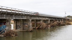 Debris around the Motueka River Bridge on July 2. Photo / George Heard