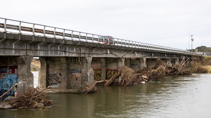 Debris around the Motueka River Bridge on July 2. Photo / George Heard