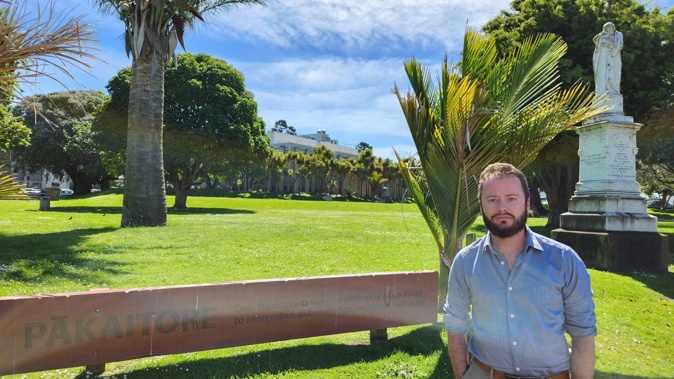 Councillor Josh Chandulal-Mackay says relocating the 158-year-old battle memorial is “the opposite of cancel culture”. Photo / Moana Ellis
