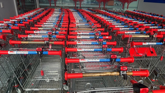 Shopping trolleys at Rotorua's Kmart now cost a refundable bond of 50c to use. Photo / Kelly Makiha