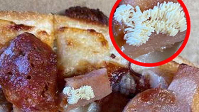 A man claims to have found maggots on his Domino's pizza that he ordered from a West Auckland branch on Tuesday. (Photo / Supplied)