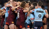 Players scuffle during game three of the State of Origin series between New South Wales Blues and Queensland. Photo / Getty