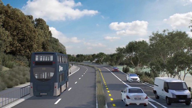 An artist's impression of the Eastern Busway between Panmure and Pakuranga.