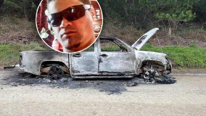 Police investigating the death of Steven Taiatini (inset) in Ōpōtiki say he died after he was struck by a ute. The burned out ute pictured is part of the investigation, police say.