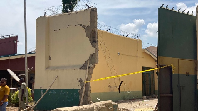 Broken walls are seen at the Kuje maximum prison in Abuja after a rebel attack on 6 July 2022. Photo / AP