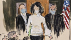 In this courtroom sketch, Ghislaine Maxwell enters the courtroom escorted by U.S. Marshalls at the start of her trial in November, 2021. Photo / AP