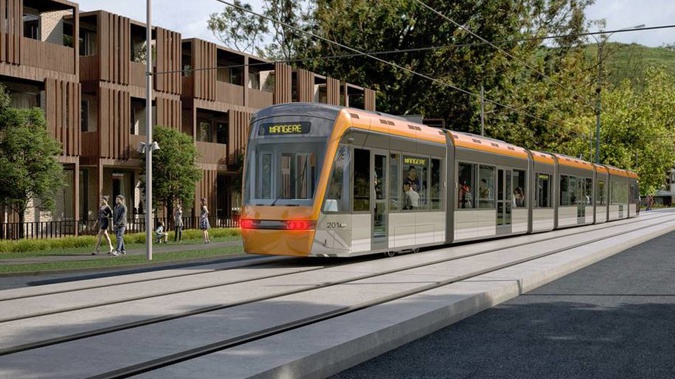 An artist's impression of light rail in Auckland. Image / Supplied