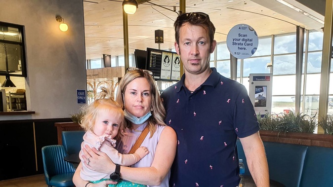 Paul Mullally with partner Jo and daughter Kayla at Auckland Airport before their flight to Ireland. Photo / Supplied