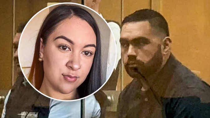 Richard Matthew Coburn, 26, of Hamilton in the dock at the Hamilton High Court on trial for the murder of his "on and off" partner Paige Tutemahurangi (inset) in their Kahikatea Dr, Hamilton home in July 2023. Photo / Belinda Feek