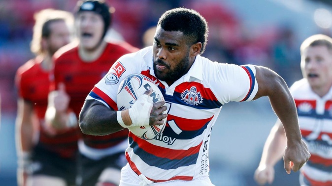 New Magpies recruit and wing Paula Balekana was on the left wing for the New England Free Jacks and scored his 15th try of the season. Photo Getty Images