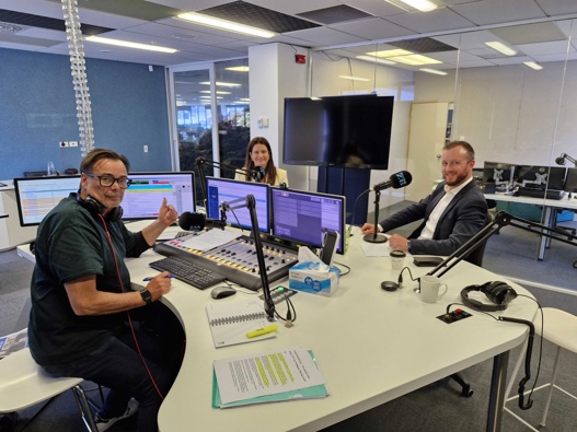 Nicola Willis and Kieran McAnulty in studio with Newstalk ZB's Nick Mills.