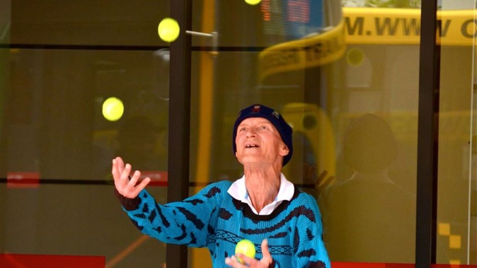 Mike Wahrlich, known as Mike the Juggler, photographed in Wellington 2012. Photo / Hans Weston