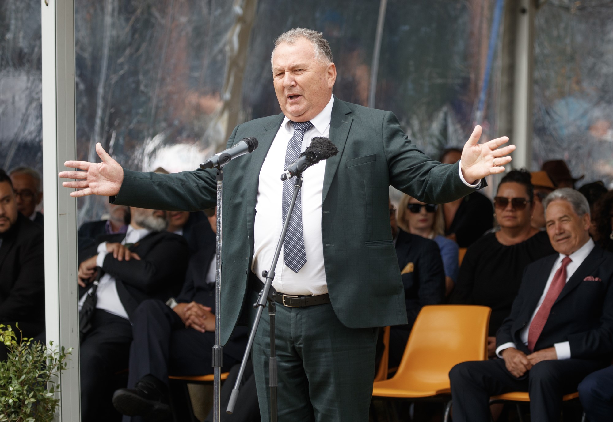 NZ First MP Shane Jones during his speech at Rātana Pā. Photo / Mark Mitchell