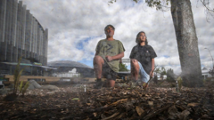Flaxmere brothers Jayden (left) and Leon Netane check out the mountain mist garden at Waiaroha in Hastings ahead of the incoming wet weather. Photo / Paul Taylor