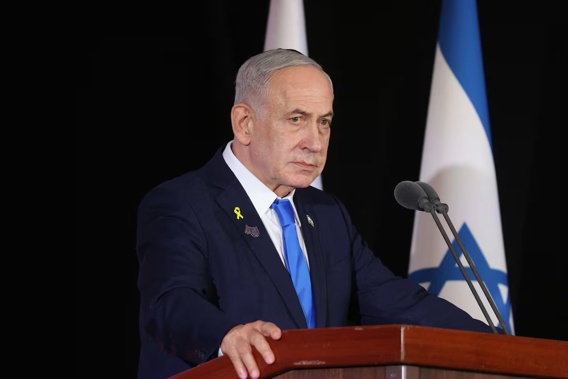 Israeli Prime Minister Benjamin Netanyahu participates in a state memorial ceremony for the fallen soldiers of the two-year Gaza war at the Mount Herzl military cemetery in Jerusalem on October 16. Photo / Alex Kolomoisky, pool, AFP