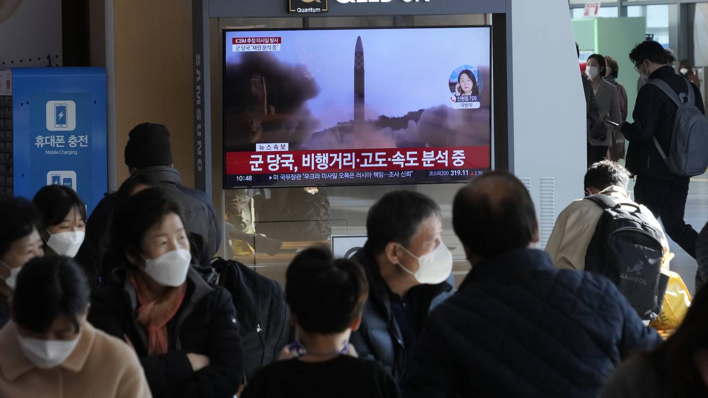 A TV screen shows a file image of North Korea's missile launch during a news programme at the Seoul Railway Station in Seoul, South Korea. Photo / AP
