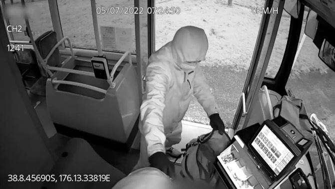 Last year a young male suspect presented a knife to the victim, a bus driver, before he stole the money box. Photo / Supplied