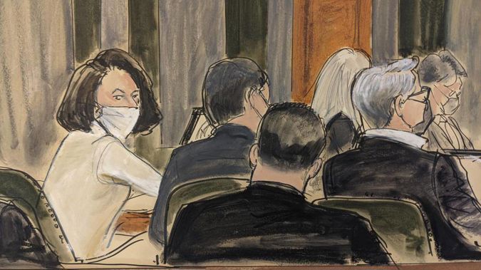 In this courtroom sketch, Ghislaine Maxwell sits at the defence table during the final stages of jury selection. (Image / AP)