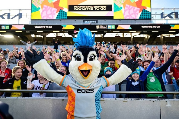 Official mascot Tazuni during the 100 Days to Go event for the Fifa Women's World Cup at Eden Park. Photo / Photosport