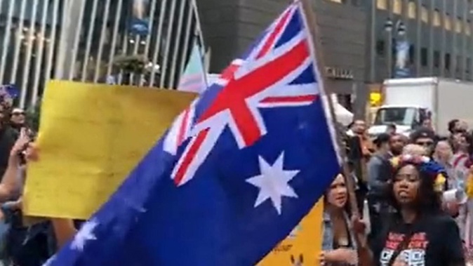 The march ended outside the Australian consulate in Midtown, where speeches were held in support of Australia. (Photo / Twitter)