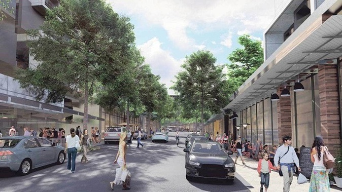 An artistic impression of the planned Drury town centre Kiwi Property plans to develop. Photo / Supplied