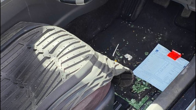 Damage to the victim's car after the attack. Photo / Supplied
